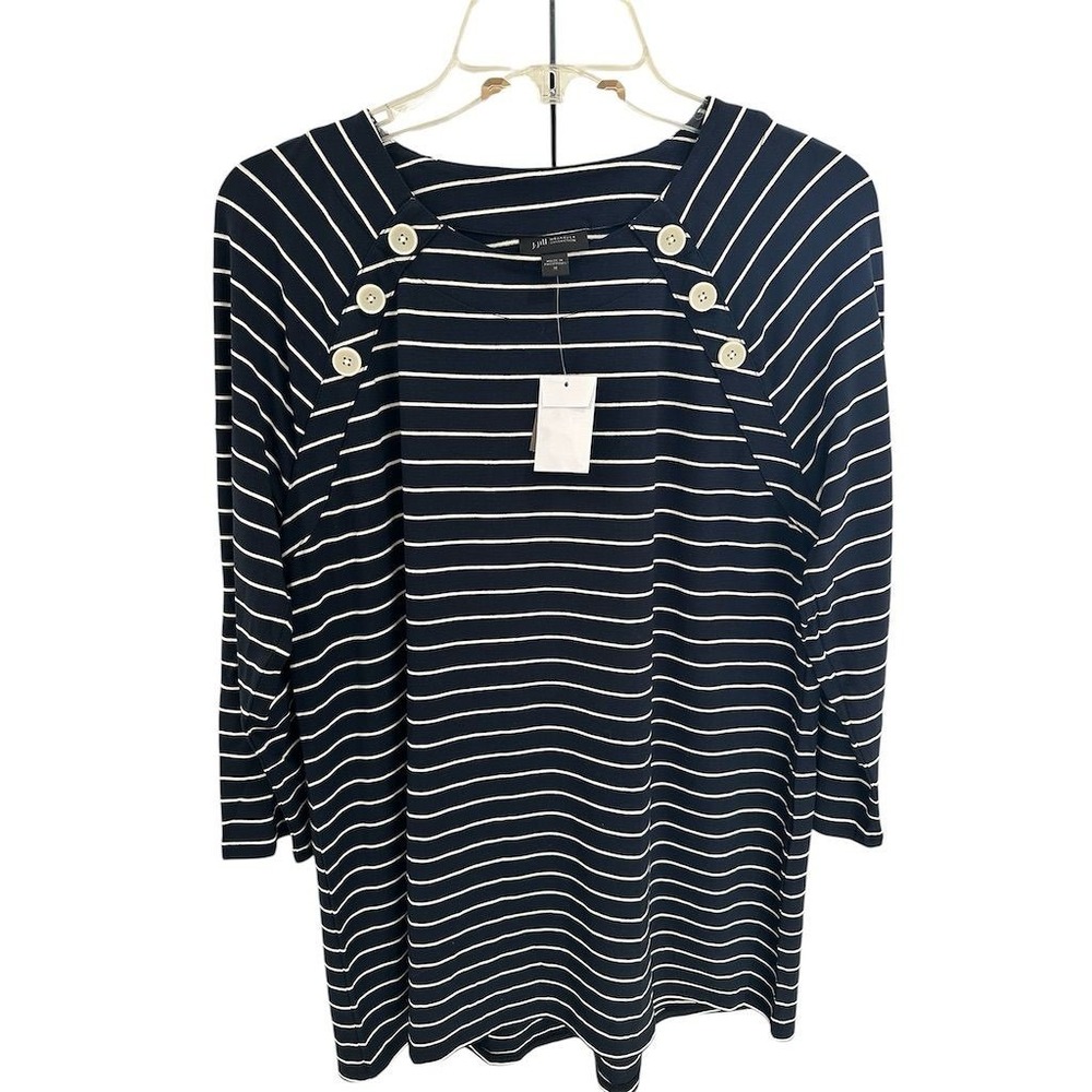 NWT J.Jill Wearever Women's M Striped Tunic Top Navy Cream 3/4 Sleeve